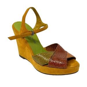 L'Autre Chose Suede and Woven Leather Platform Wedge Sandals Size EU 38.5 US 8